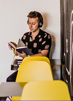 man reading book